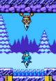 Mega Man using the icicle created by an Icicle Teck to cross spikes in Mega Man Maker.